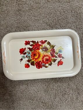 Vintage metal floral tray